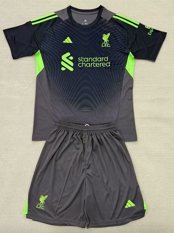 25/26  LIV Grey Black Goalkeeper Kids  Soccer Jersey