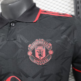 25/26 Man Utd  Black Special Edition Player Version Soccer Jersey翻领红色胸前广告