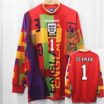1996 England Red Goalkeeper Long Sleeve (David Seaman) Retro Soccer Jersey(长袖、包印字）