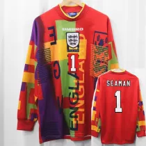 1996 England Red Goalkeeper Long Sleeve (David Seaman) Retro Soccer Jersey(长袖、包印字）