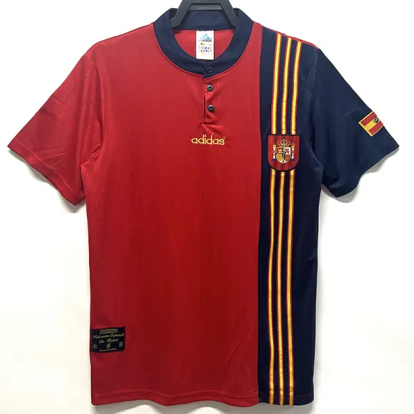 1996  Spain Home Red Retro Soccer Jersey