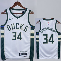 22/23 BUCKS ANTETOKOUNMPO #34 Home White Top Quality Hot Pressing NBA Jersey(V领)