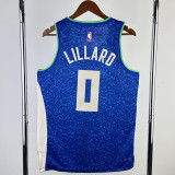 23/24 BUCKS LILLARD #0 Blue City Edition Top Quality Hot Pressing NBA Jersey(V领)