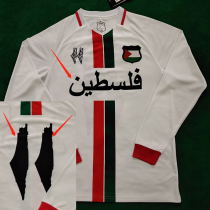 24/25 Palestine White Arabic Version Long Sleeve Fans Soccer Jersey