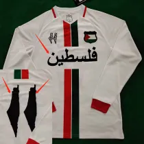 24/25 Palestine White Arabic Version Long Sleeve Fans Soccer Jersey