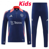 24/25 Man Utd Blue Kids Half Pull Tracksuit  (蓝色童装、半拉链)