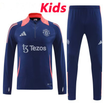24/25 Man Utd Blue Kids Half Pull Tracksuit  (蓝色童装、半拉链)