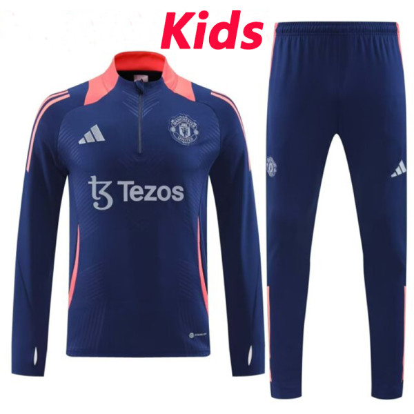 24/25 Man Utd Blue Kids Half Pull Tracksuit  (蓝色童装、半拉链)
