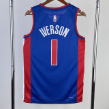 22/23 Pistons IVERSON #1 Blue Top Quality Hot Pressing NBA Jersey(V领)