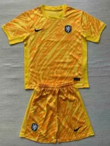 24/25 Netherlands Yellow Goalkeeper Kids Soccer Jersey