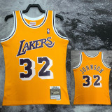 1984/1985 LAKERS JOHNSON #32 Yellow Retro Top Quality Hot Pressing NBA Jersey(圆领)