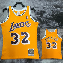 1984/1985 LAKERS JOHNSON #32 Yellow Retro Top Quality Hot Pressing NBA Jersey(圆领)