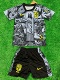 2024 Brazil Christ statue Black Kids Soccer Jersey