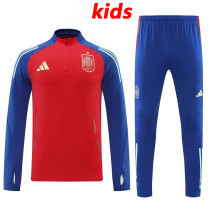 24/25 Spain  Red  Kids Half Pull Tracksuit (半拉链、童装)