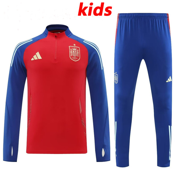 24/25 Spain  Red  Kids Half Pull Tracksuit (半拉链、童装)
