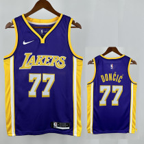 LAKERS DONCIC'#77 Blue Flying Man Top Quality Hot Pressing NBA Jersey(V领）