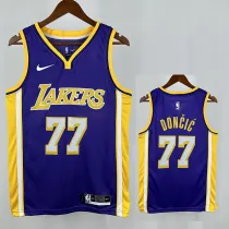 LAKERS DONCIC'#77 Blue Flying Man Top Quality Hot Pressing NBA Jersey(V领）