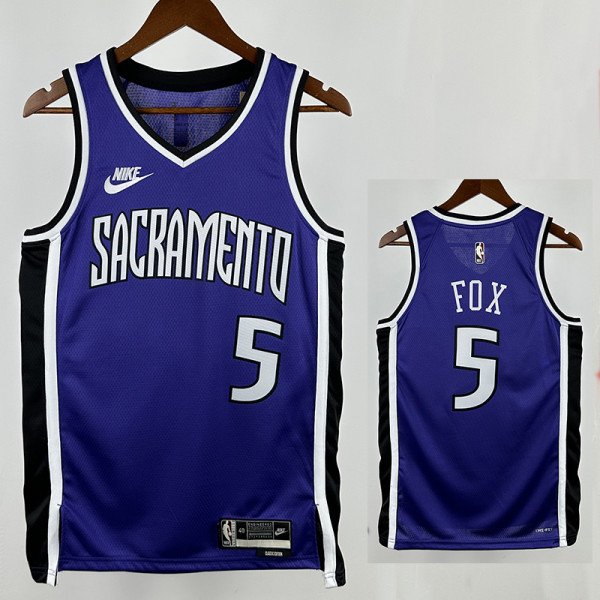 24/25 KINGS FOX #5 Purple Home Top Quality Hot Pressing  Retro NBA Jersey