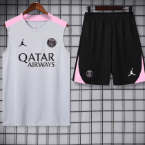 24/25 PSG Grey Pink ShoulderTank top and shorts suit(粉肩)