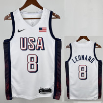 2024 Olympic Game USA LEONARD # 8 White Basketball Jersey