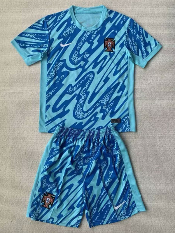 24/25 Portugal Blue Goalkeeper Kids Soccer Jersey