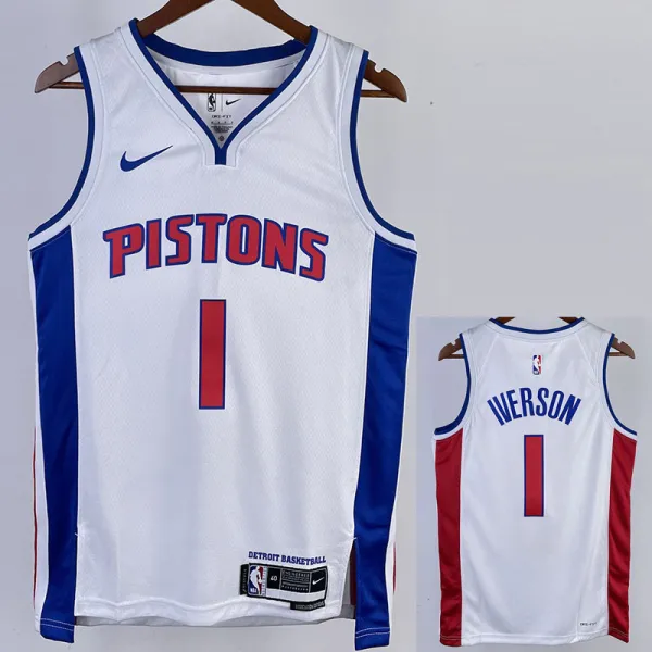 22/23 Pistons IVERSON #1 White Top Quality Hot Pressing NBA Jersey