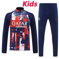 24/25 PSG Sapphire Blue Inkjet  Kids Half Pull Tracksuit  (童装、半拉链)