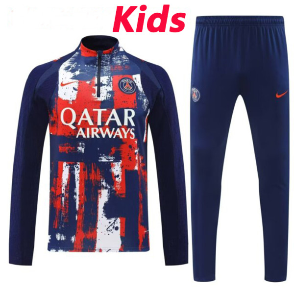24/25 PSG Sapphire Blue Inkjet  Kids Half Pull Tracksuit  (童装、半拉链)