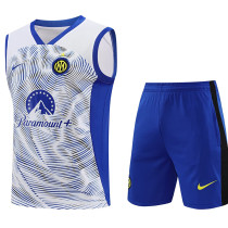 24/25 INT White # blue stripes Tank top and shorts suit