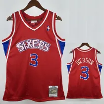 96/97 76ERS IVERSON  # 3 Red Newcomer Top Quality Hot Pressing Retro NBA Jersey