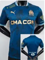 24/25 Marseille  Away Player Version Soccer Jersey(Print all Sponsor)前后广告
