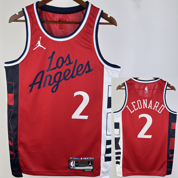 24/25 Clippers LEONARD #2 Red Top Quality Hot Pressing NBA Jersey (Trapeze Edition) 飞人版