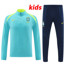 24/25 Brazil  Green Kids Half Pull Tracksuit (半拉链、童装）