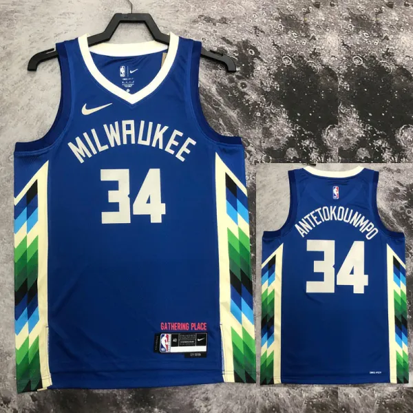 22/23 BUCKS ANTETOKOUNMPO #34 Blue City Edition Top Quality Hot Pressing NBA Jersey