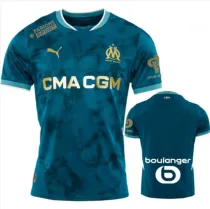24/25 Marseille Away1:1 Fans Soccer Jersey(Print all Sponsor)前后广告