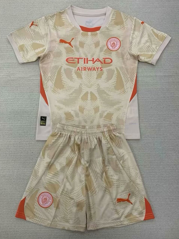 24/25 Man City Mud Yellow Goalkeeper Kids Soccer Jersey