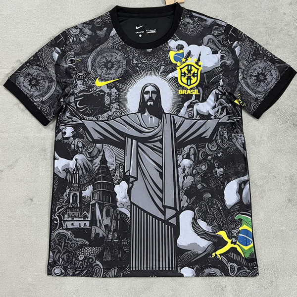 2024 Brazil Christ statue black Fans Soccer Jersey