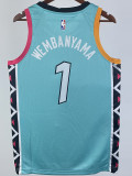 22/23 SA Spurs WEMBANYAMA #1 Blue City Edition Top Quality Hot Pressing NBA Jersey