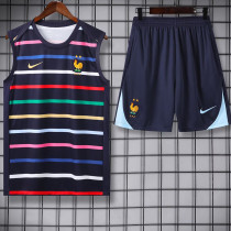 24/25 France Black And Colored StripesTank top and shorts suit