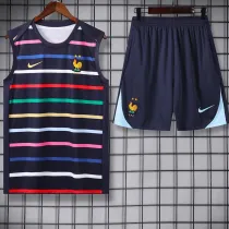 24/25 France Black And Colored StripesTank top and shorts suit