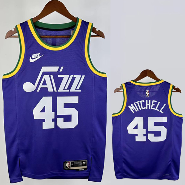 23/24 JAZZ MITCHELL #45 purple Top Quality Top Quality Hot Pressing NBA Jersey (Retro Logo)
