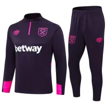 24/25 West Ham Purple Half Pull Tracksuit  (紫色、半拉链)