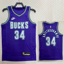 22/23 BUCKS ANTETOKOUNMPO #34 Purple Top Quality Hot Pressing NBA Jersey (Retro Logo)