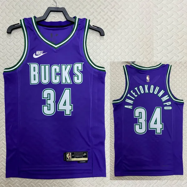 22/23 BUCKS ANTETOKOUNMPO #34 Purple Top Quality Hot Pressing NBA Jersey (Retro Logo)