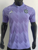 2025 Man Utd Purple Checkered pattern  Player Version  Polo Shirt