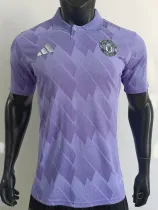 2025 Man Utd Purple Checkered pattern  Player Version  Polo Shirt