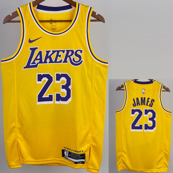 22/23 LAKERS JAMES #23 Yellow Top Quality Hot Pressing NBA Jersey(圆领)