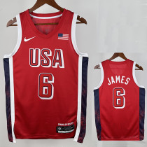 2024 Olympic Game USA  JAMES # 6 Red Basketball Jersey