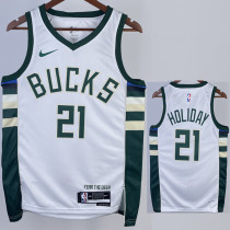 22/23 BUCKS HOLIOAY #21 Home White Top Quality Hot Pressing NBA Jersey(V领)