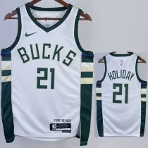 22/23 BUCKS HOLIOAY #21 Home White Top Quality Hot Pressing NBA Jersey(V领)